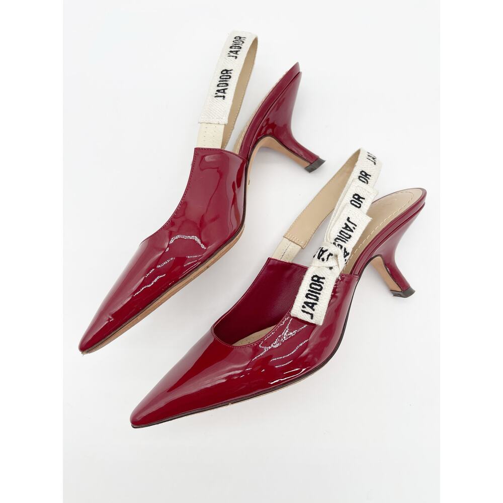 Christian Dior J'Adior Burgundy Patent Leather Slingback Kitten Heel Pumps EU 38 - Picture 4 of 13